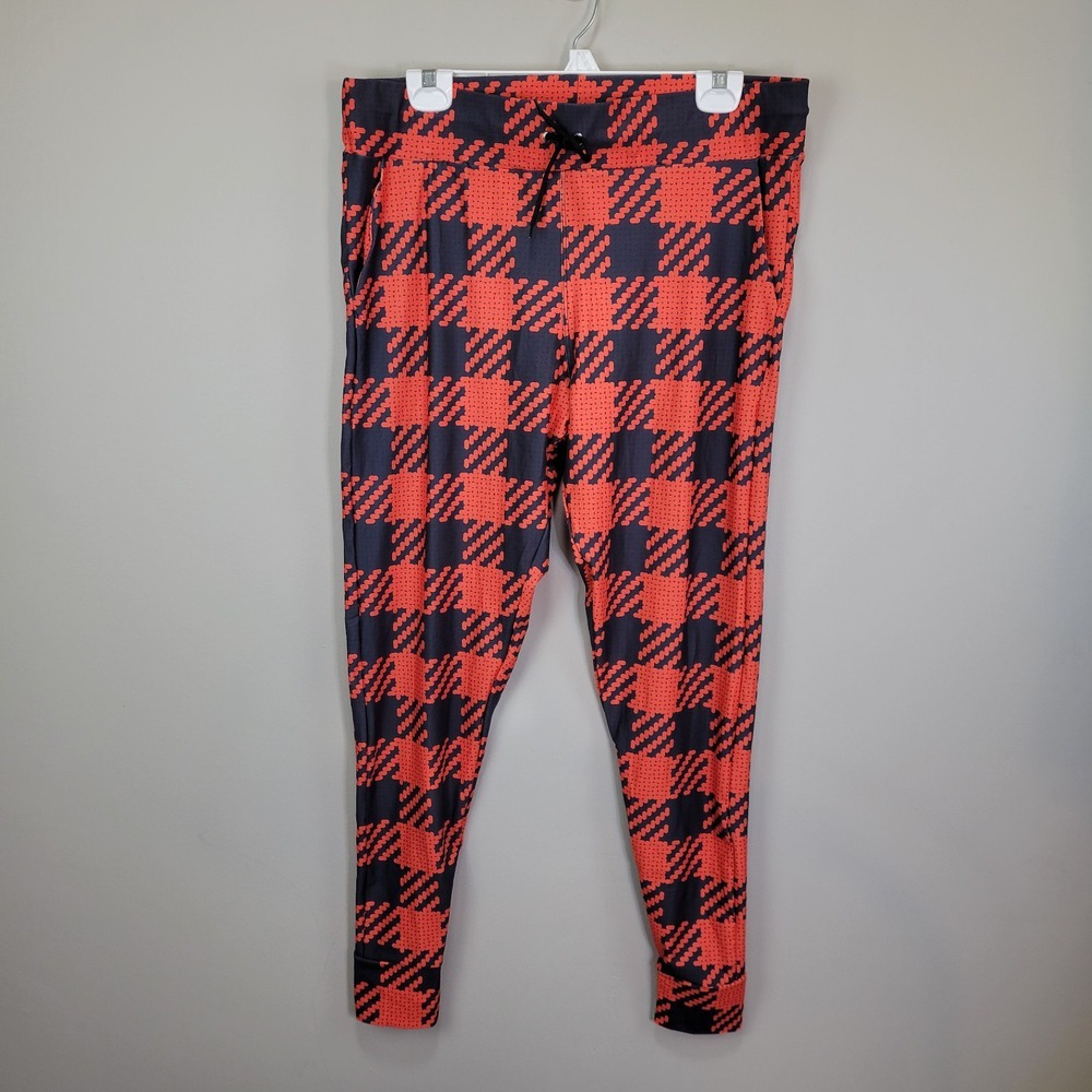 Dren Designs Orange And Black Large Plaid‎ Polyester Spandex Joggers Size 3X/4X